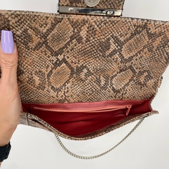 GUESS Snakeskin Clutch Handbag With Silver Shoulder Chain - Picture 6 of 14